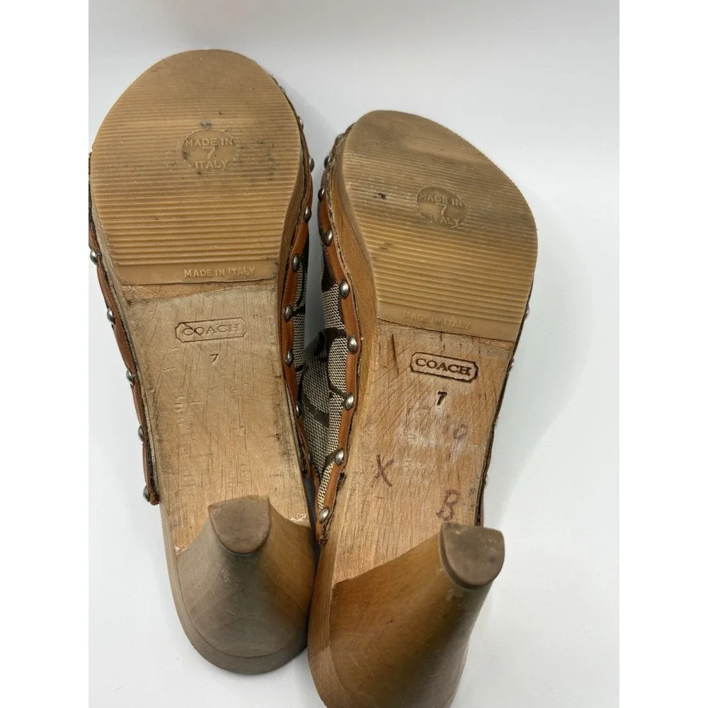 Coach Felicity Signature C Clog Mules Women's 7 Wood Heels Made Italy P058 G02